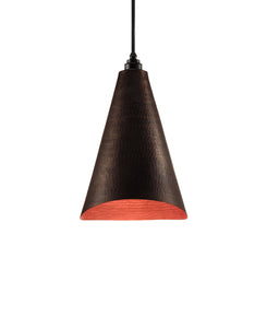 Modern hand made Cone shaped copper pendant lamp in a warm brown copper patina