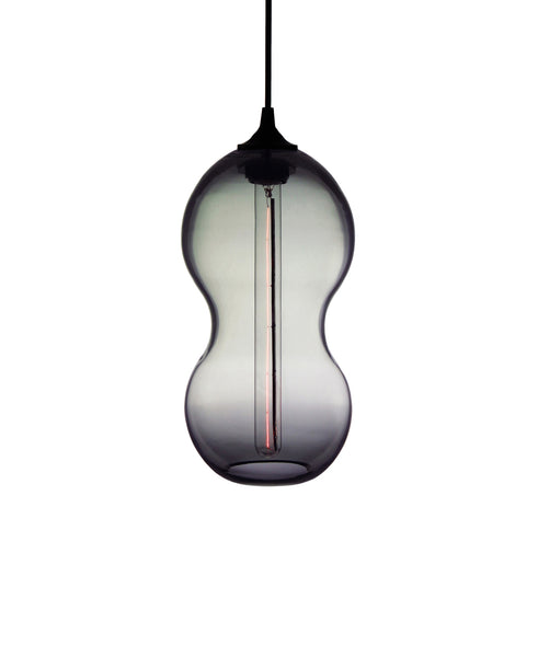 Curvaceous hand blown glass pendant lamp in smokey gray