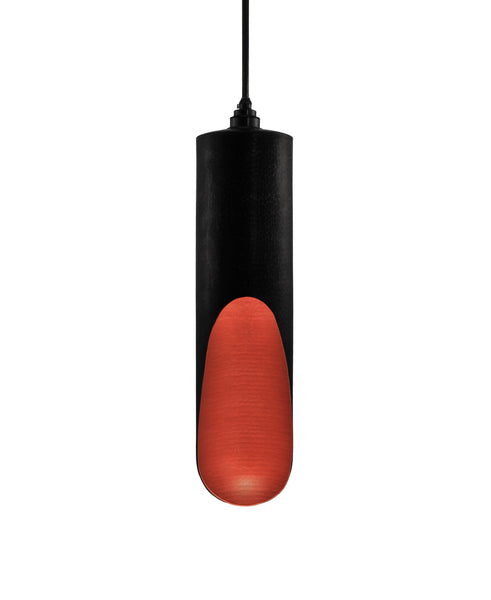 Modern hand made large cylindrial shaped copper pendant lamp in a charcoal gray patina finish