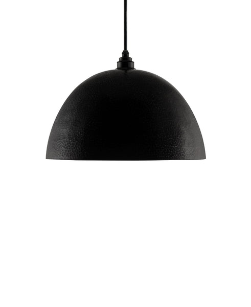 Modern hemisphere shaped hand made copper pendant lamp with a contemporary charcoal gray finish