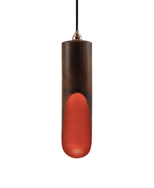 Modern hand made large cylindrial shaped copper pendant lamp in a natural recycled copper finish