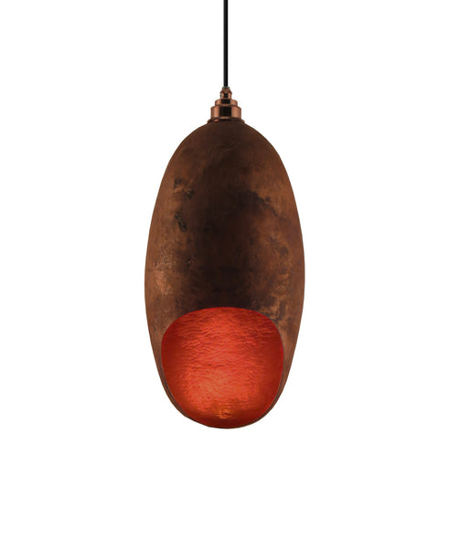 Modern hand made large Cocoon shaped copper pendant lamp in a natural recycled copper finish