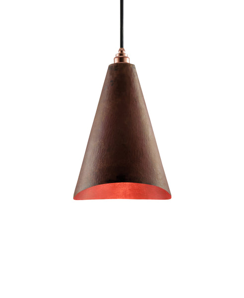 Modern hand made Cone shaped copper pendant lamp in a recycled natural copper finish
