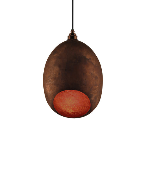 Modern hand made Small Cocoon shaped copper pendant lamp in a Recycled natural copper finish