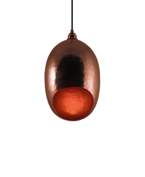 Modern hand made large Cocoon shaped copper pendant lamp in a polished copper finish