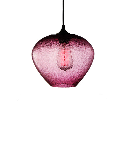rounded hand blown glass pendant lamp in lucious pink 