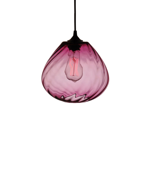 Patterned contemporary hand blown glass pendant lamp in sexy pink 