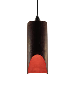 Modern hand made large cylindrial shaped copper pendant lamp in a warm brown copper patina finish