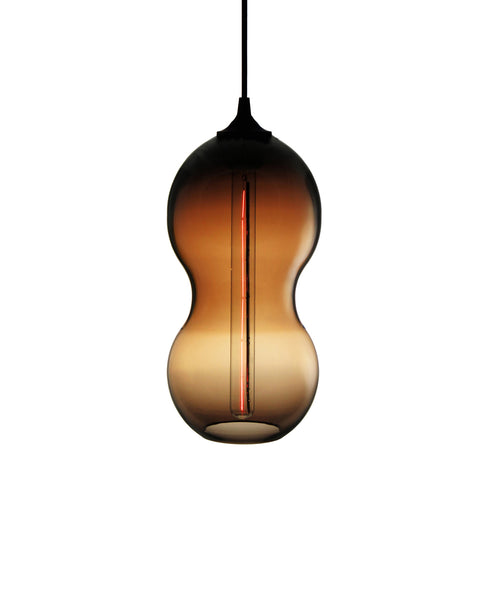 Curvaceous hand blown glass pendant lamp in warm brown