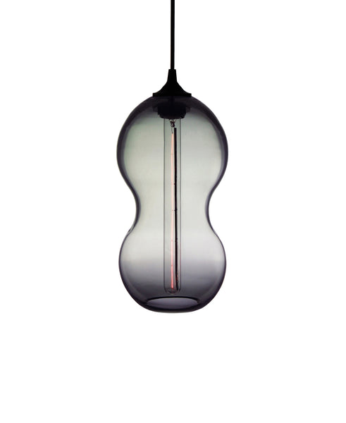Curvaceous hand blown glass pendant lamp in smokey gray 