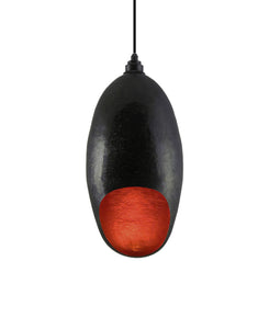 Modern hand made large Cocoon shaped copper pendant lamp in a charcoal gray copper patina