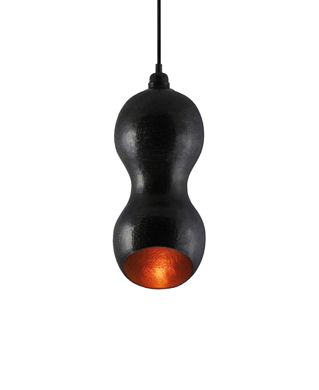 Beautiful modern hand made cacahuate copper pendant lighting in a charcoal gray copper patina