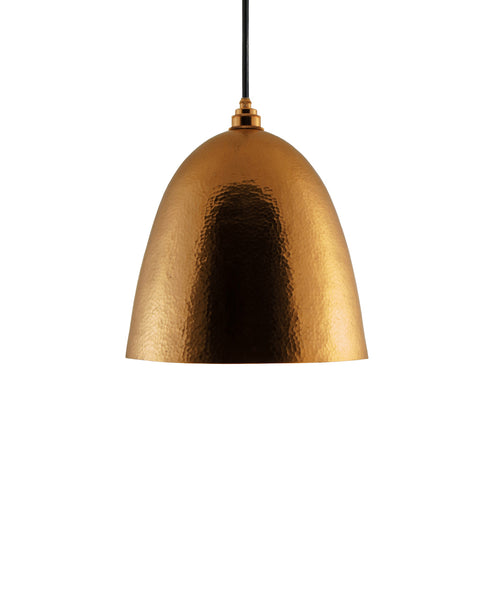 Modern Bell shaped hand made copper pendant lamp with a contemporary golden patina finish