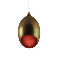 Modern hand made Medium Cocoon shaped copper pendant lamp in a Gold copper patina
