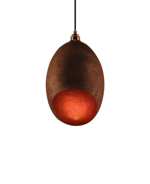 Modern hand made large Cocoon shaped copper pendant lamp in a natural recycled copper finish