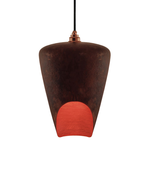 Beautiful modern hand made copper pendant lighting in a brown copper patina