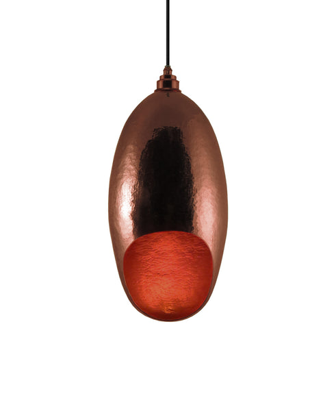 Modern hand made large Cocoon shaped copper pendant lamp in a polished copper finish