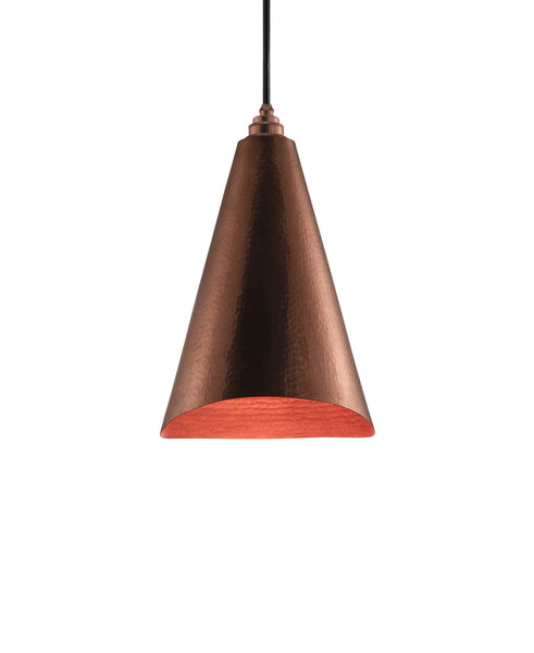 Modern hand made Cone shaped copper pendant lamp in a polished copper finish
