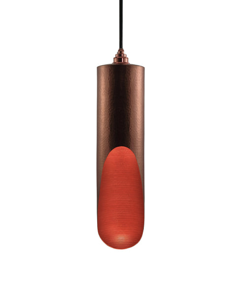 Modern hand made large cylindrial shaped copper pendant lamp in a polished copper finish