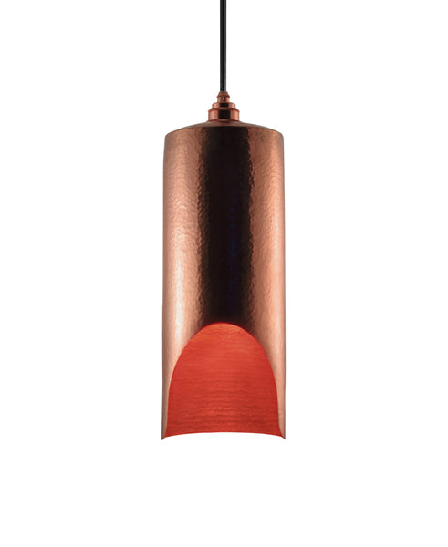 Modern hand made large cylindrial shaped copper pendant lamp in a polished copper finish
