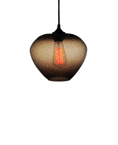 rounded hand blown glass pendant lamp in warm brown 