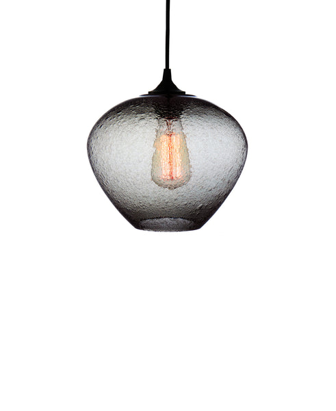 rounded hand blown glass pendant lamp in smokey gray 
