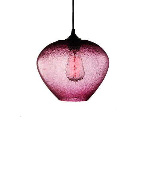 rounded hand blown glass pendant lamp in lucious pink 