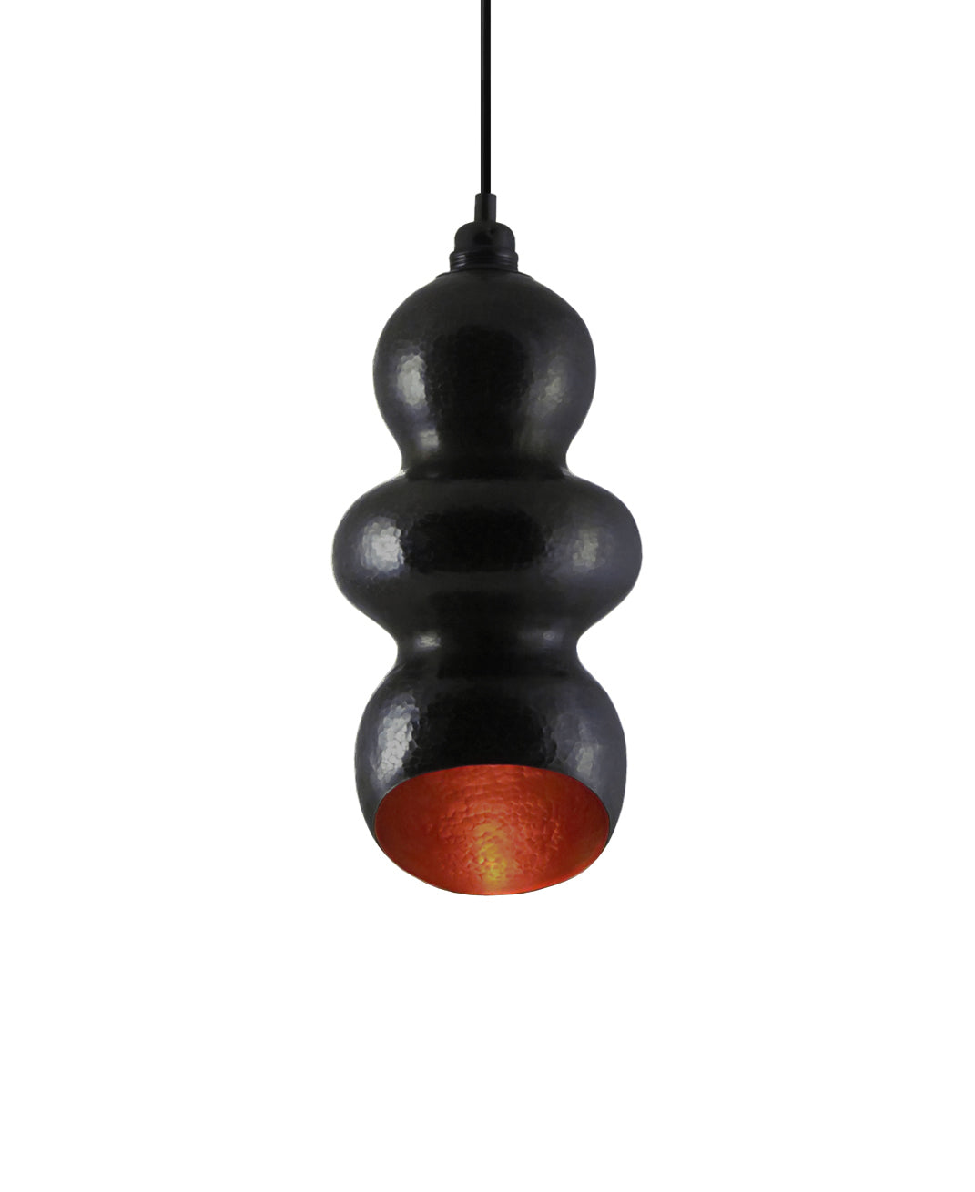 Beautiful modern hand made Tamarind shaped copper pendant lighting in a charcoal gray patina
