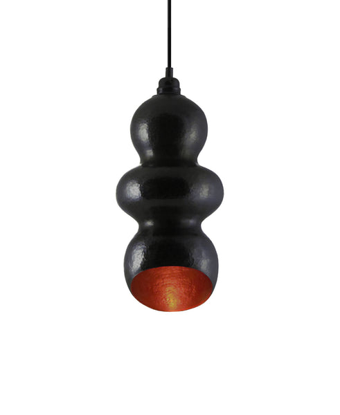 Beautiful modern hand made Tamarind shaped copper pendant lighting in a charcoal gray patina