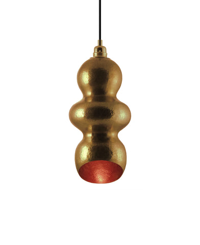 Beautiful modern hand made Tamarind shaped copper pendant lighting in a gold copper patina