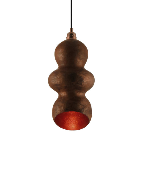 Beautiful modern hand made Tamarind shaped copper pendant lighting in a recycled natural copper finish.