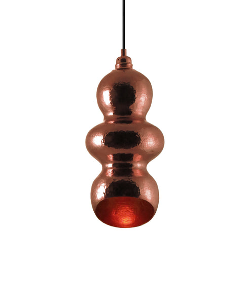 Beautiful modern hand made Tamarind shaped copper pendant lighting in a recycled polished copper finish.