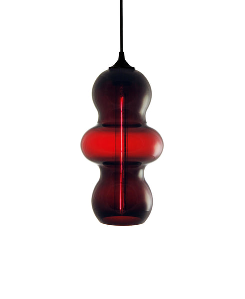 curvesome hand blown modern glass pendant lamp in luscious ruby red