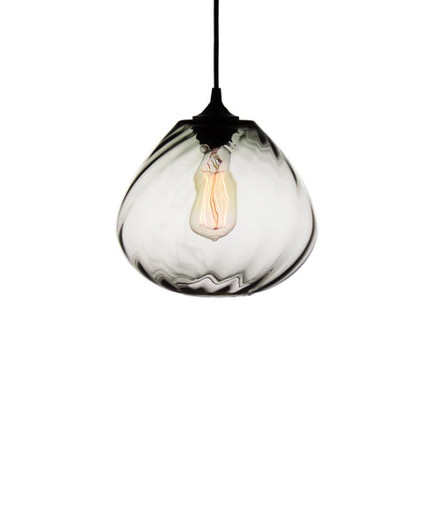 Patterned contemporary hand blown glass pendant lamp in seductive smoke gray